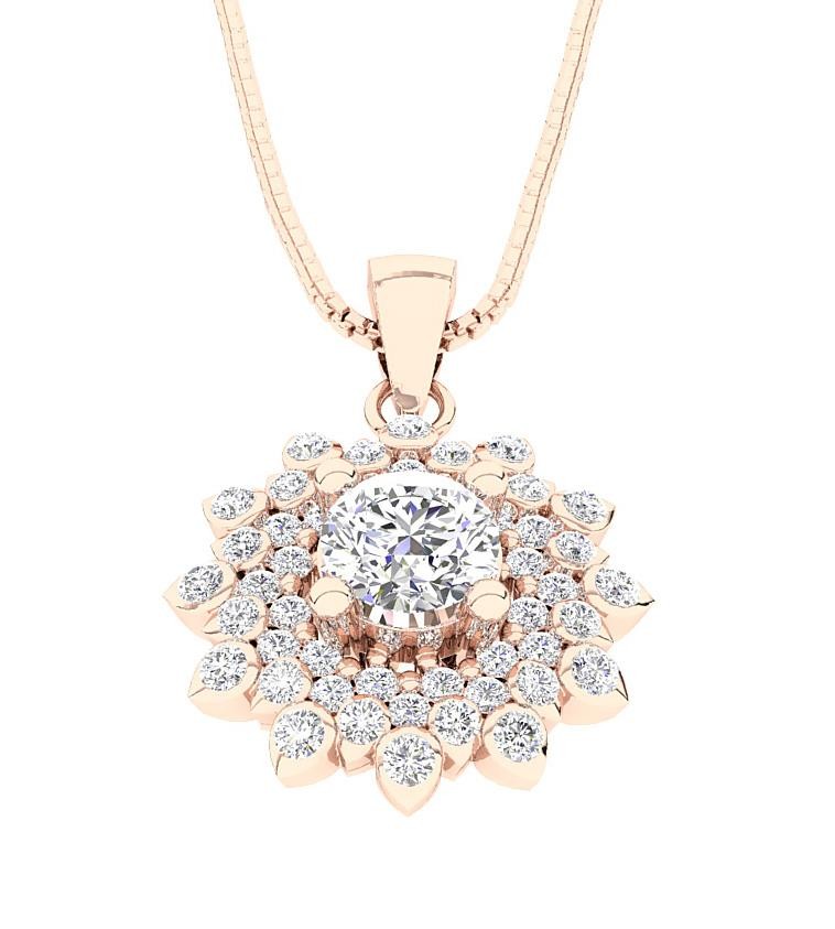 1Ct Center Solitaire Diamond Designer Cluster Pendant Necklace 2.00 Ct 14K Gold