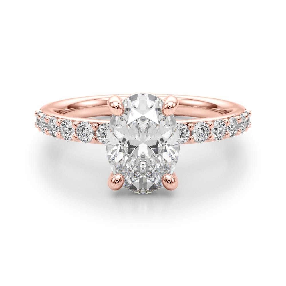 Single Row Oval Engagement Ring Lab Grown Diamond VS F 1.00-3.35 Carat 14K Gold