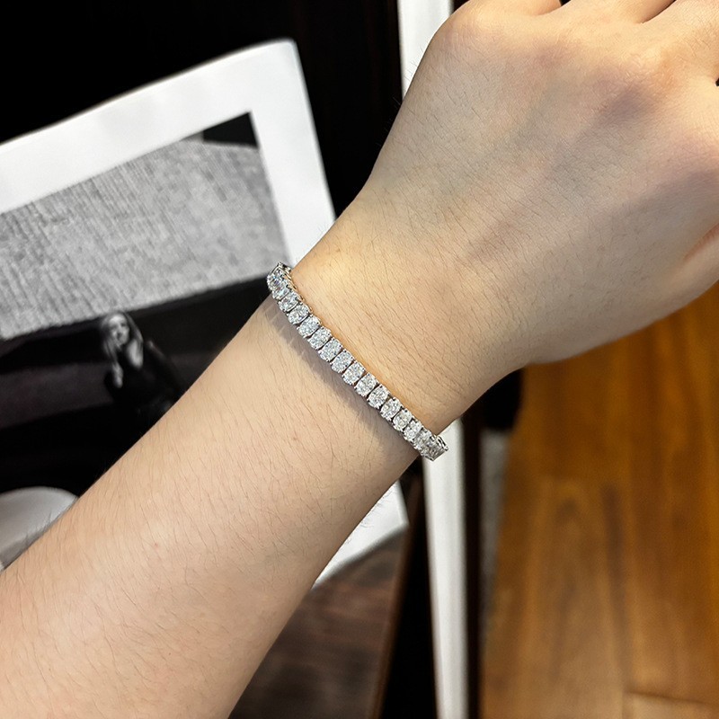 Oval Cut Moissanite Tennis Bracelet 925 Sterling Silver Men Women Chain Hip Hop