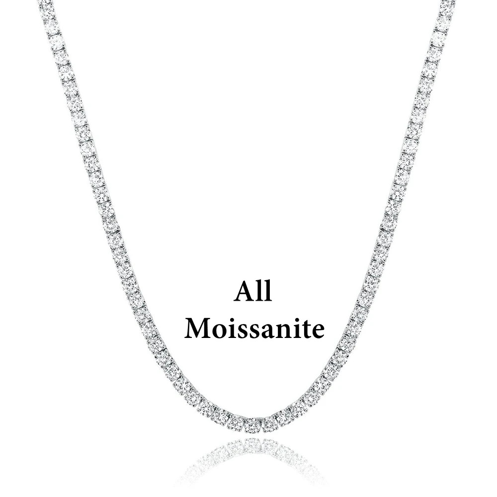 3-6.5mm Moissanite Tennis Necklace 925 Sterling Silver Hiphop Necklace Men Women