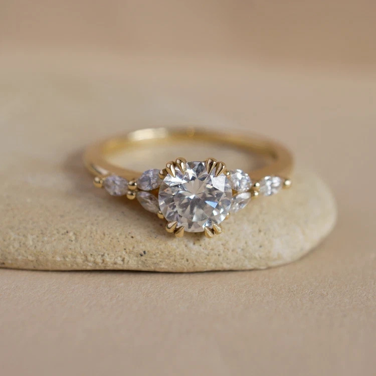 Lab Grown Diamond 1.30 Ct Round Engagement Ring 14K Yellow Gold Plated Silver