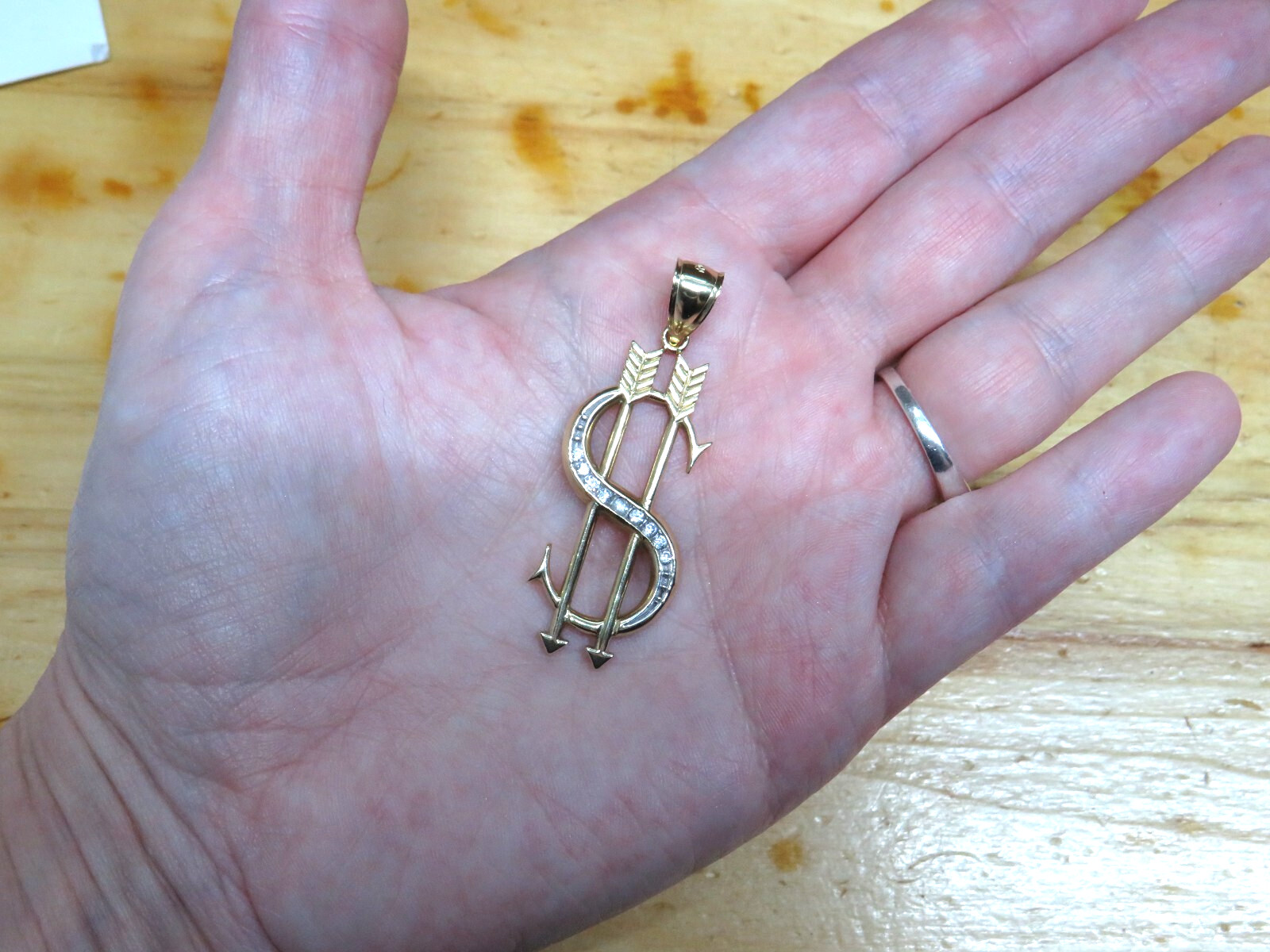 💲💰💸 Stunning Large Solid 10K Yellow GOLD $ Dollar Sign Studded Pendant