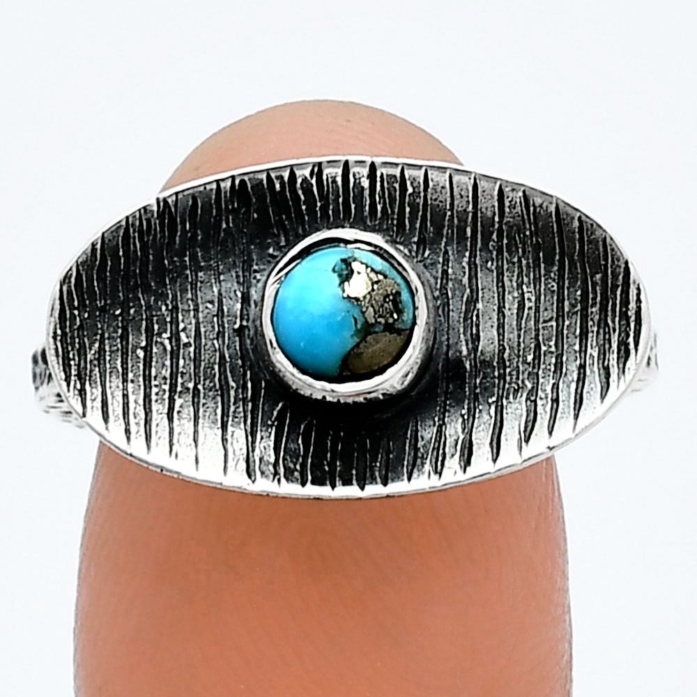 Kingman Turquoise With Pyrite 925 Sterling Silver Ring s.8 Jewelry R-1573