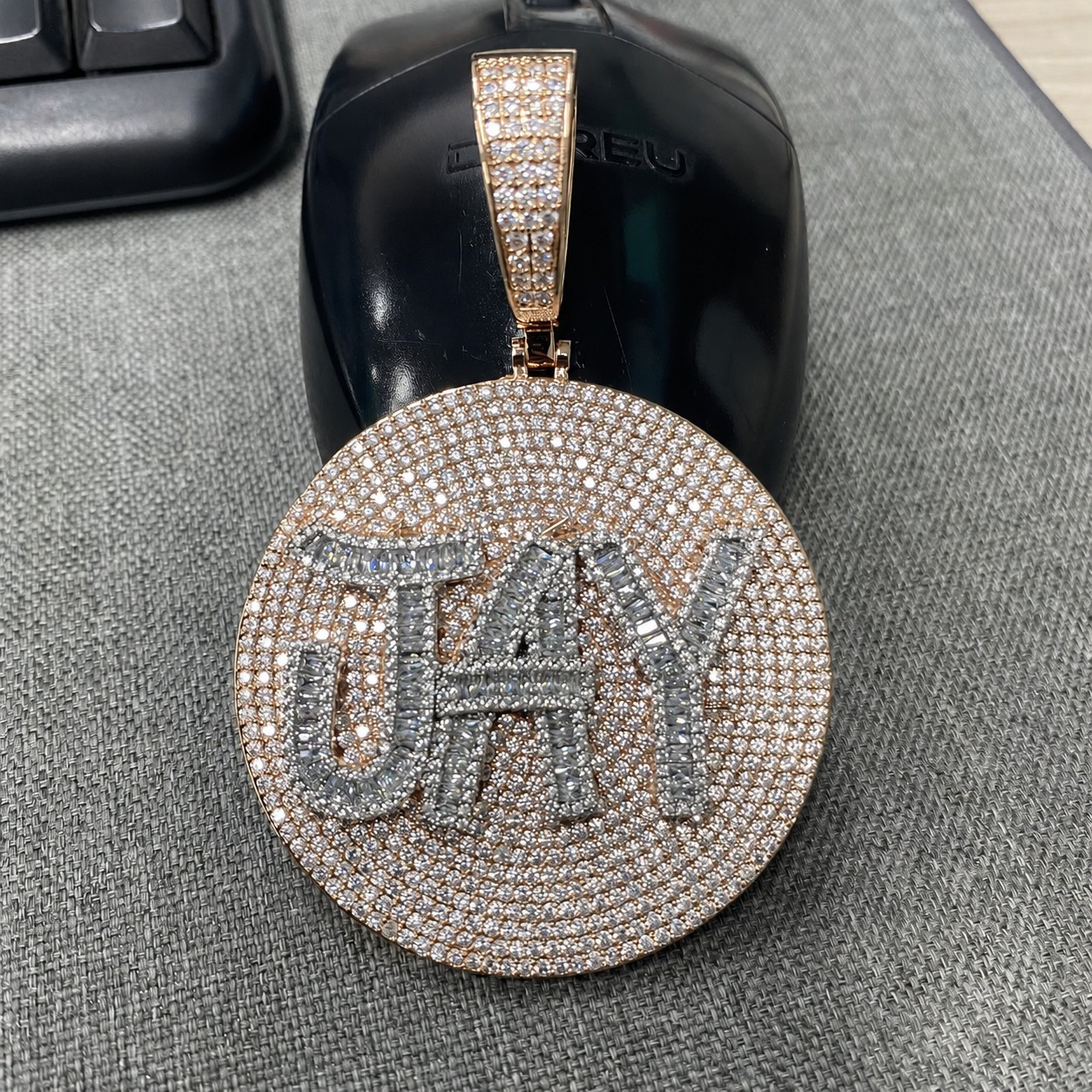 5AAA+ CZ Iced Out Hop Hip Bling Baguette Initial Letters Round Custom Pendant