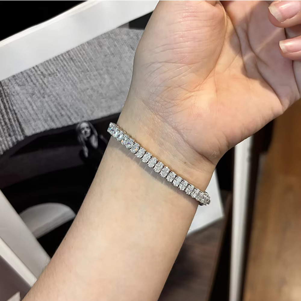 Oval Cut Moissanite Tennis Bracelet 925 Sterling Silver Men Women Chain Hip Hop
