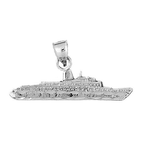 Rhodium Plated 925 Sterling Silver Freight Ship Pendant