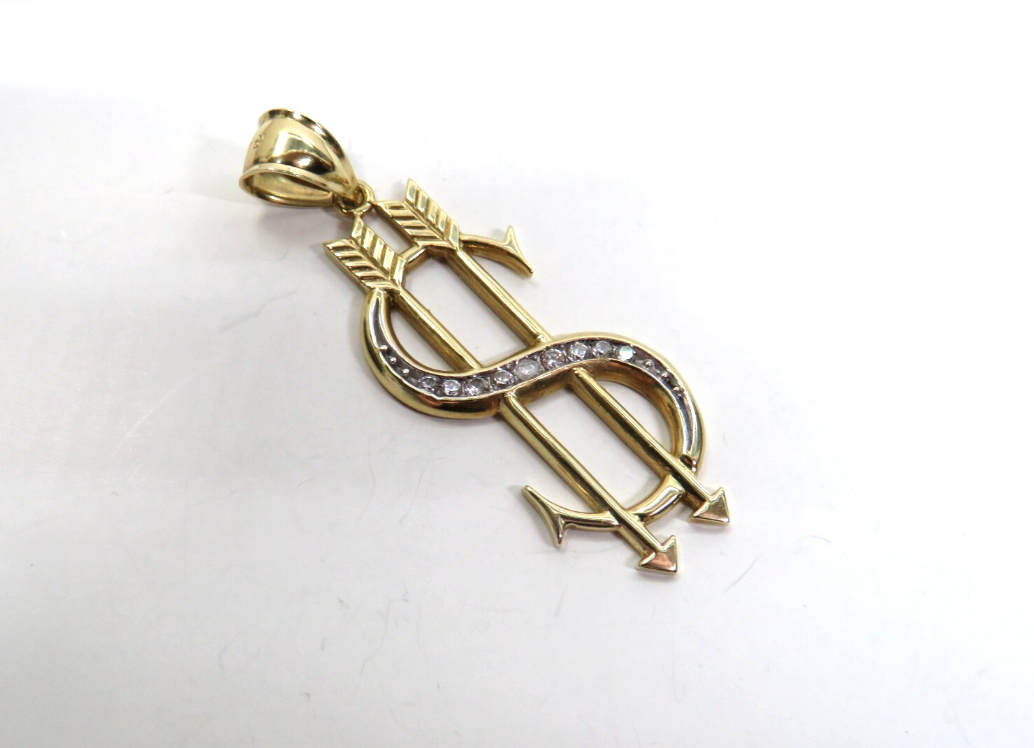 💲💰💸 Stunning Large Solid 10K Yellow GOLD $ Dollar Sign Studded Pendant