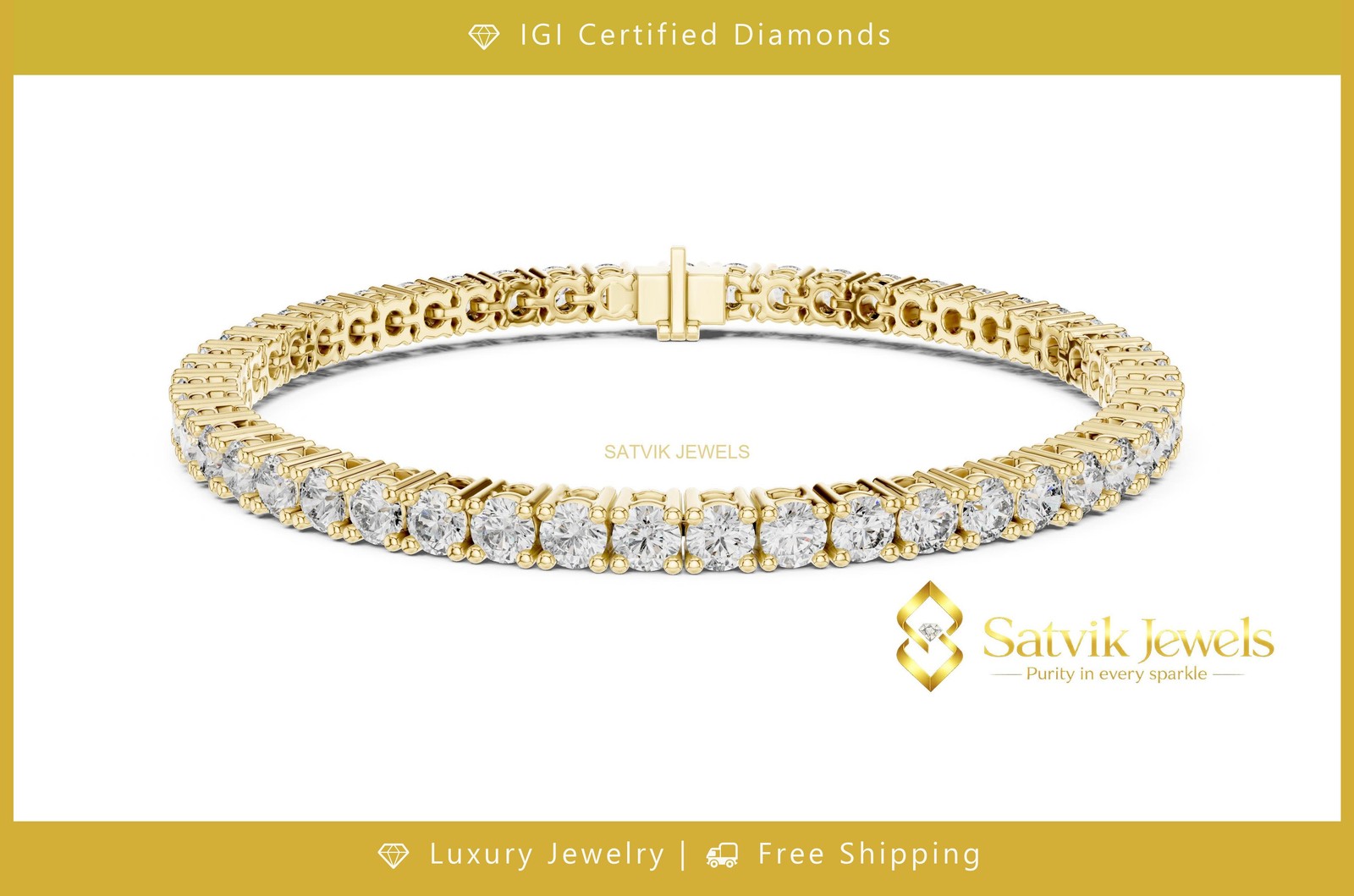 IGI Certified Lab Grown/CVD Diamond Tennis Minimalist Bracelet 10K Gold VS/E-F