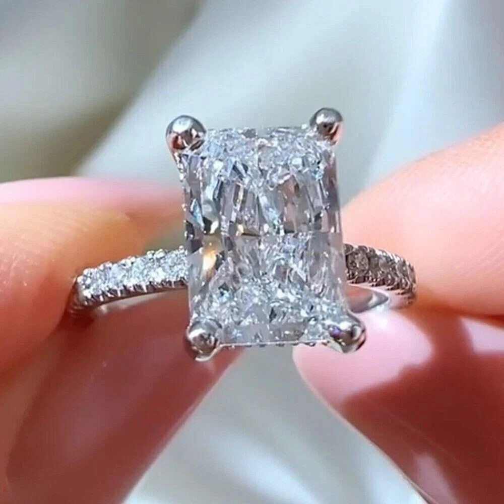 5.50 CTW Radiant VVS1 Moissanite Solitaire Engagement Ring Solid 14k White Gold