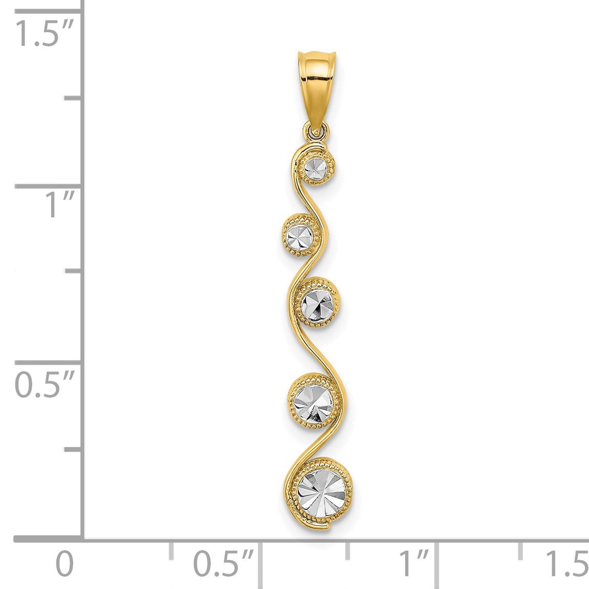 14k Yellow Gold w/Rhodium Diamond-cut Diagonal Swirl Pendant