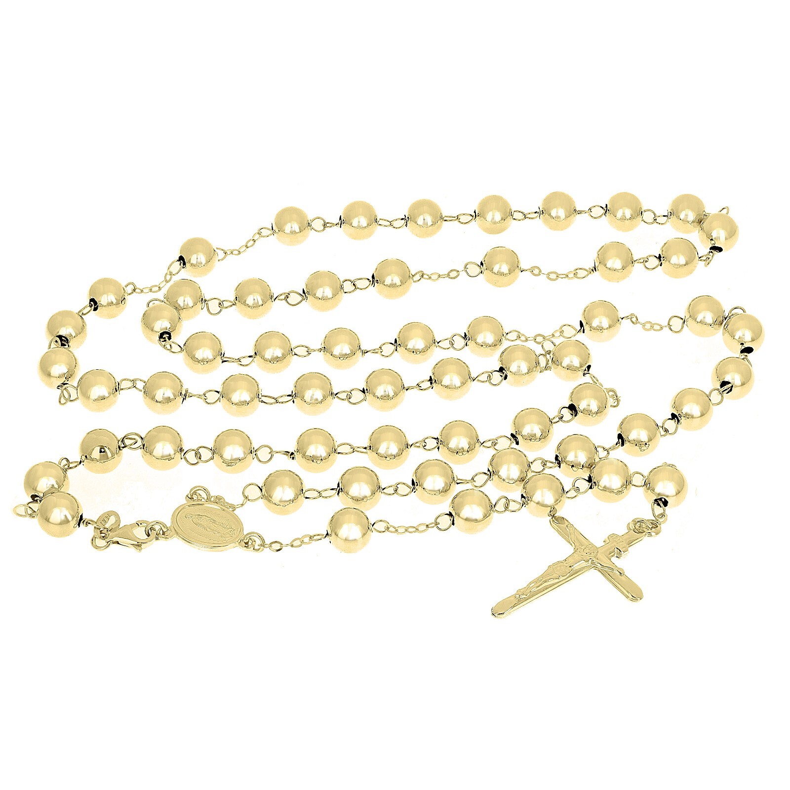 Italian 14k Yellow Gold High Polish Plain 8mm Rosary Chain Necklace 30″ 28.6gram