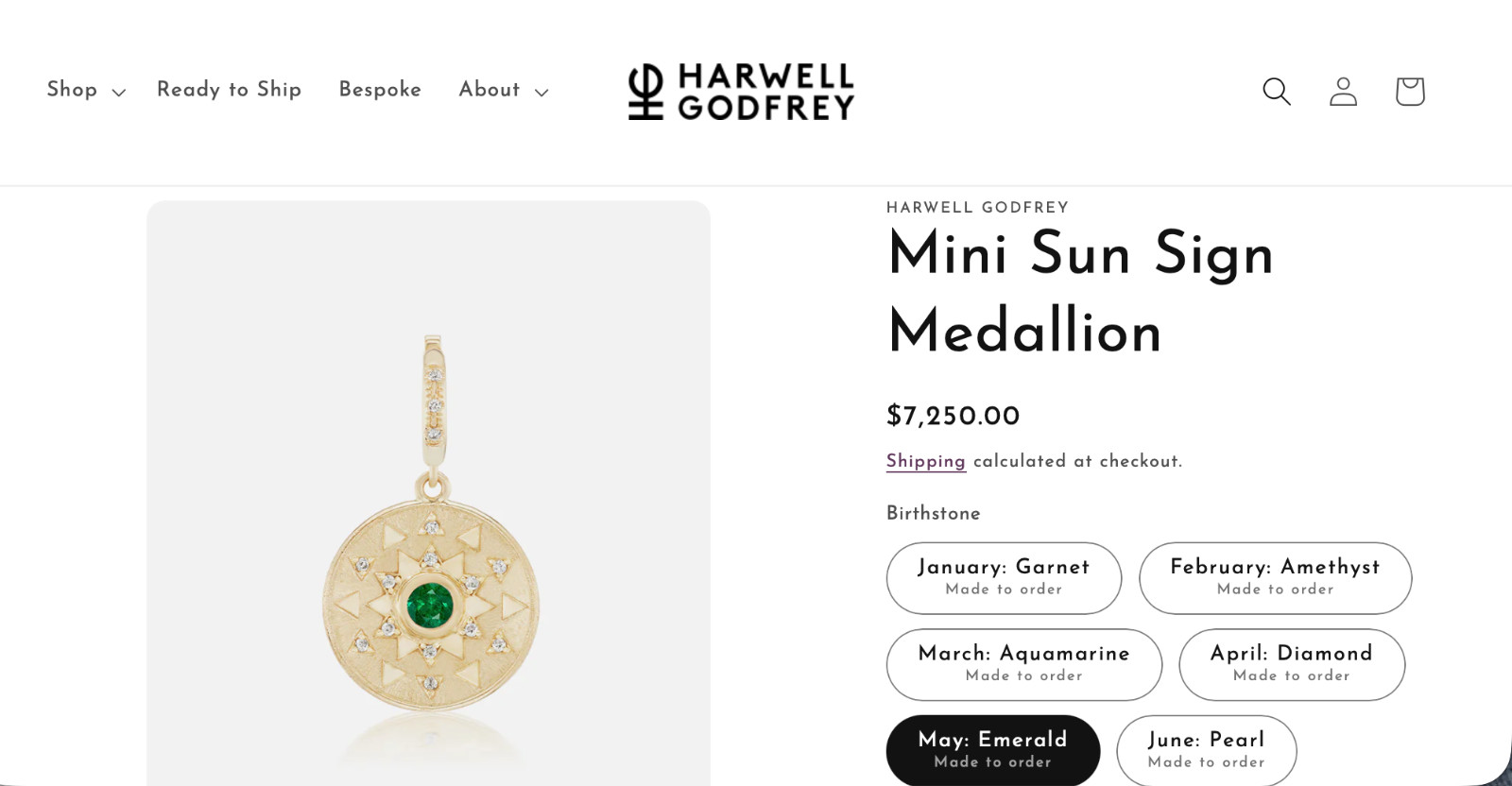 $7250 HARWELL GODFREY 18K Yellow Gold Diamond Emerald Pendant Charm Medallion
