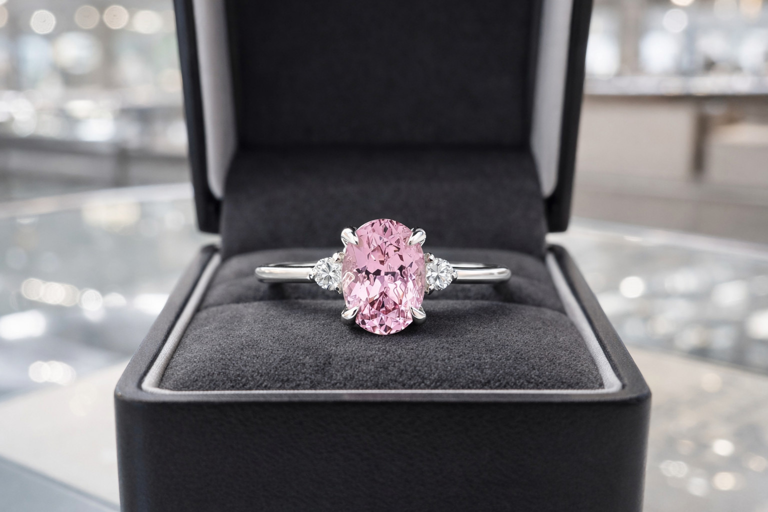 2.70 Ct Oval Cut Natural Pink Sapphire& Diamond Propose Ring 14K White Gold 8