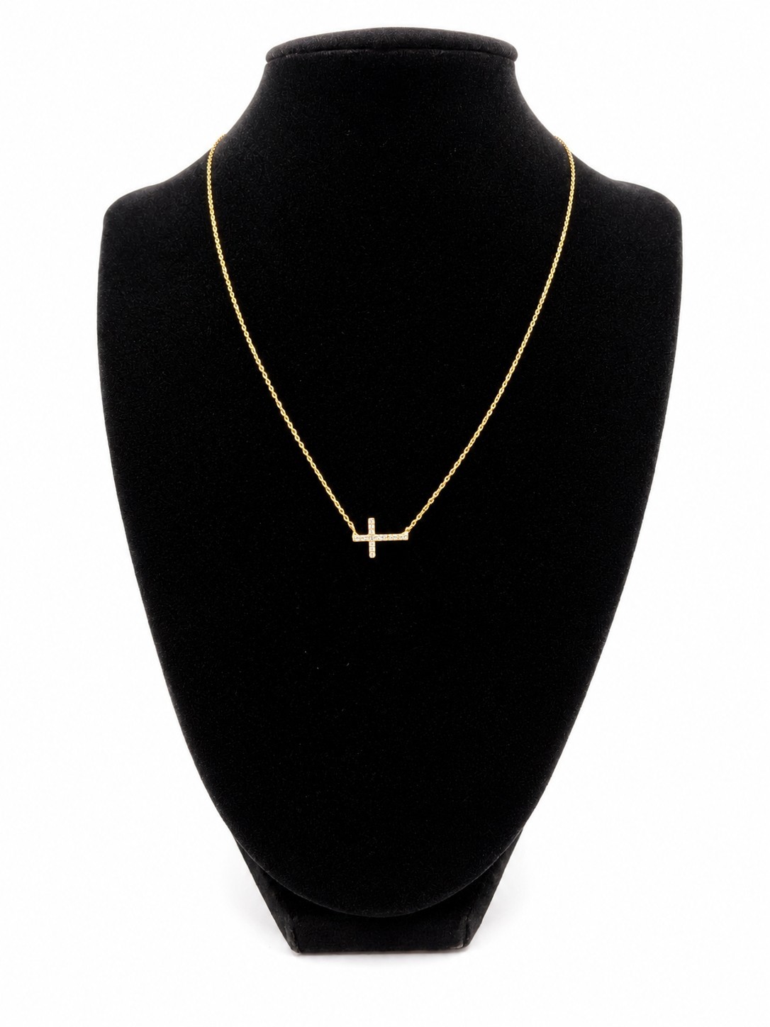 10K Gold Sideways Cross Necklace 18″ Chain | Collar Cruz Oro Solido 10K 45cm