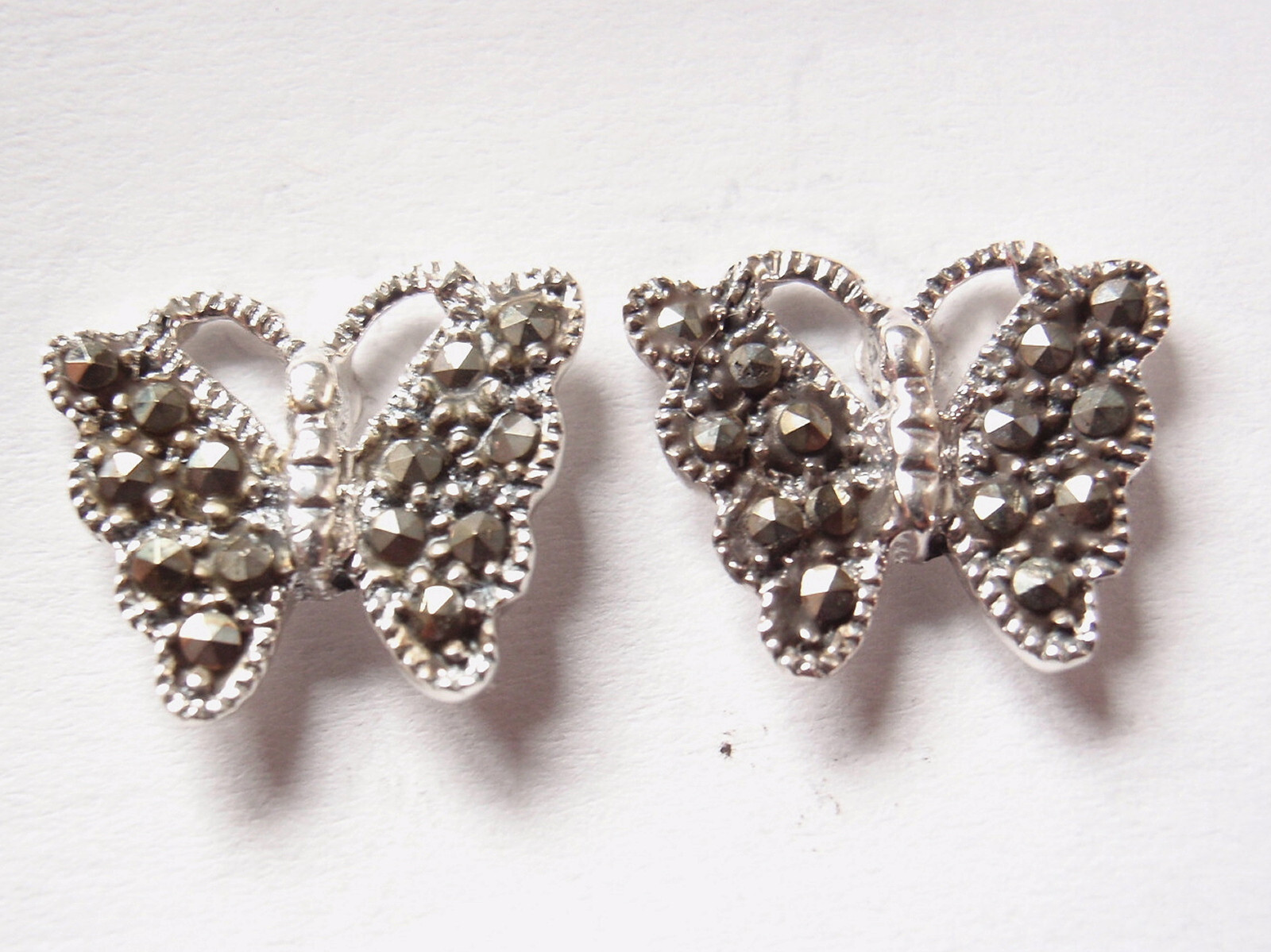Marcasite Butterfly Stud Earrings 925 Sterling Silver
