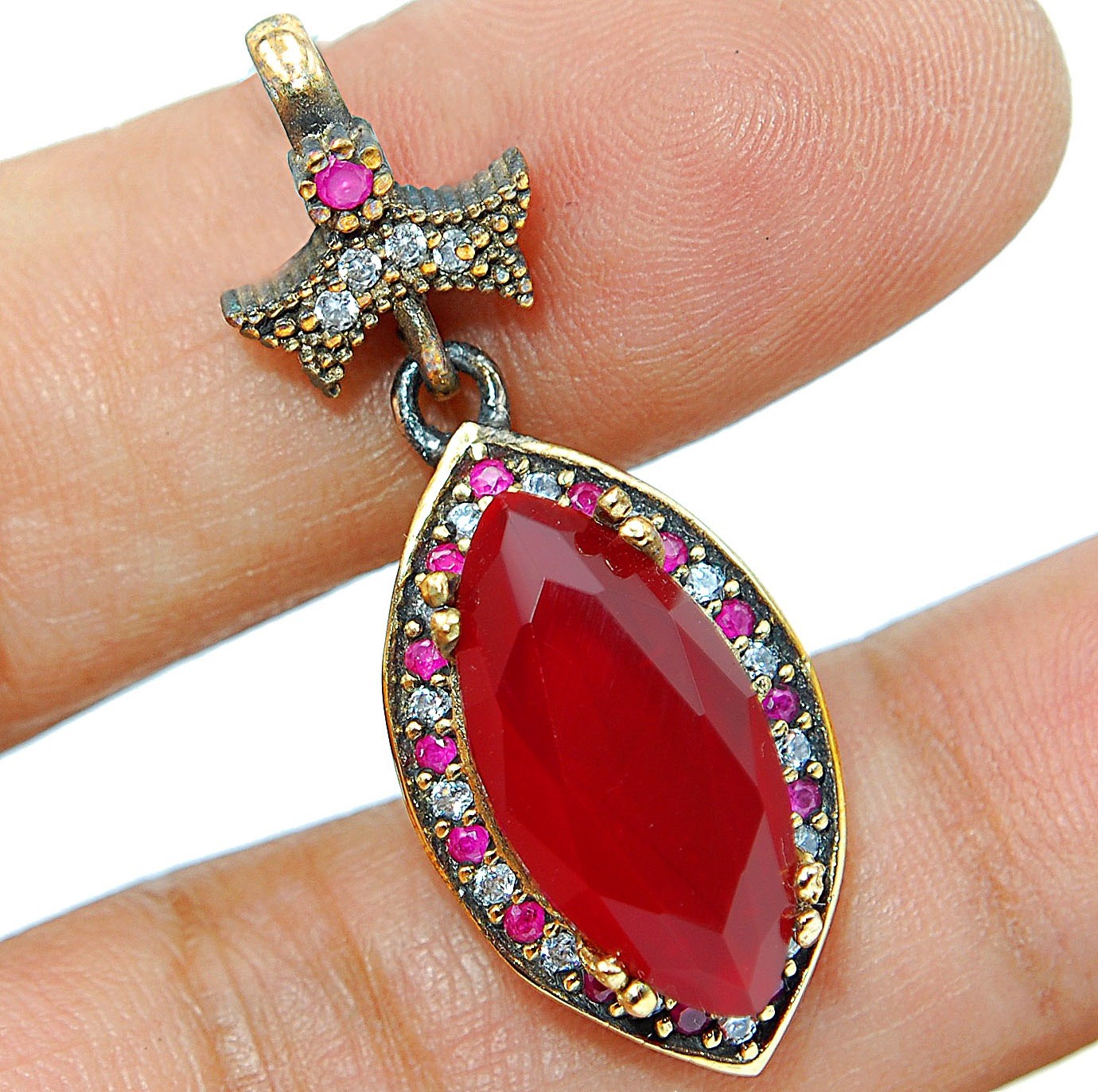 Ottoman Empire 10CT Heat Treated Fire Garnet 925 Sterling Silver Pendant SB3-4