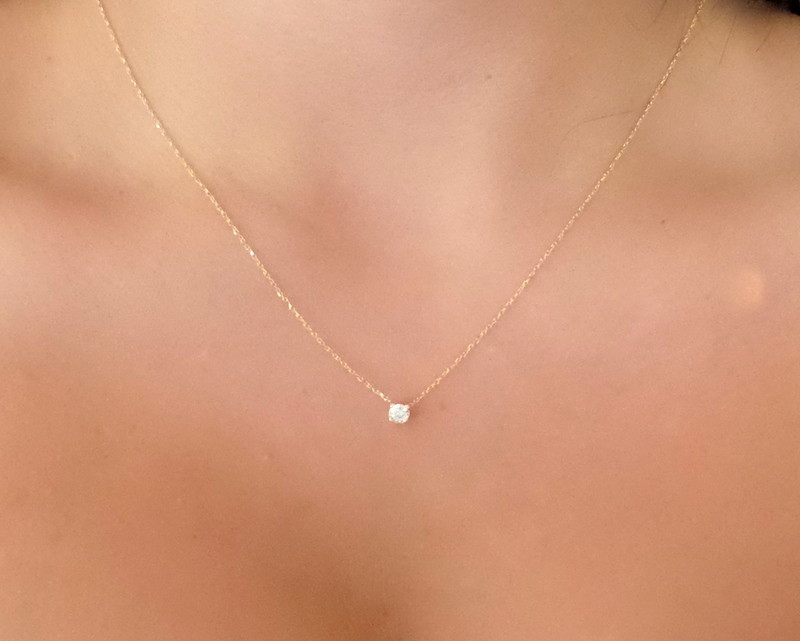 DIAMOND SOLITAIRE NECKLACE 14K YELLOW GOLD 0.15CT SI1 G COLOR 4 PRONG SETTING