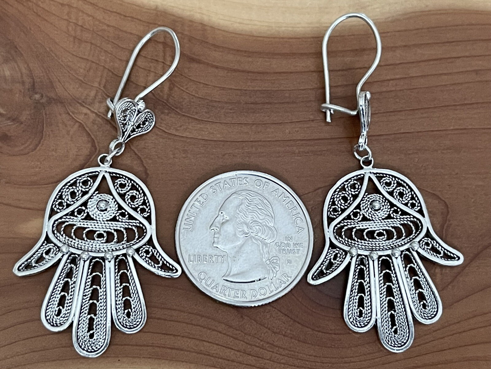 Vintage Estate TURKEY Filigree HAMSA 🪬 Sterling Silver 925 DGS Dangle Earrings