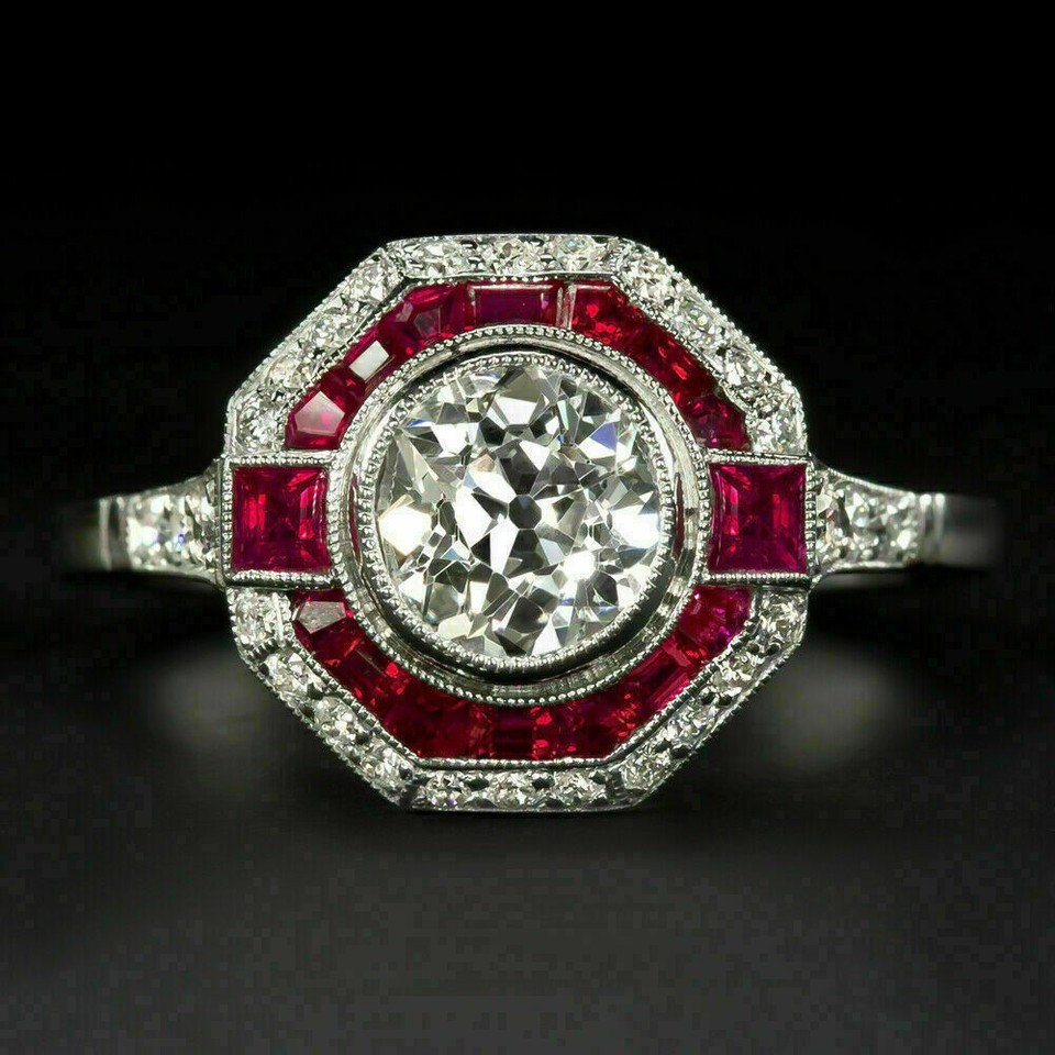 3Ct Lab-Created D/VVS1 Diamond & Ruby Engagement Ring 14K White Gold Fn