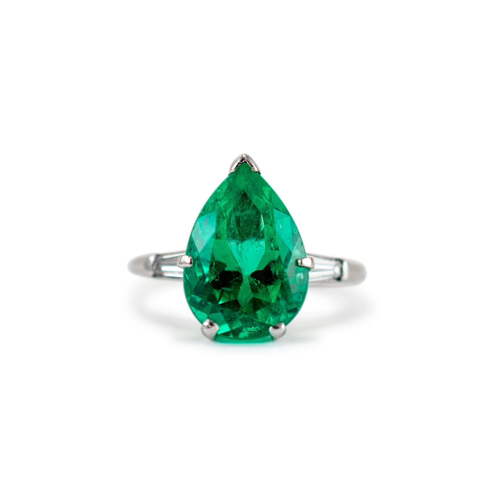 Vintage Platinum 3.97ct GIA Colombian Emerald Diamond Cocktail Ring