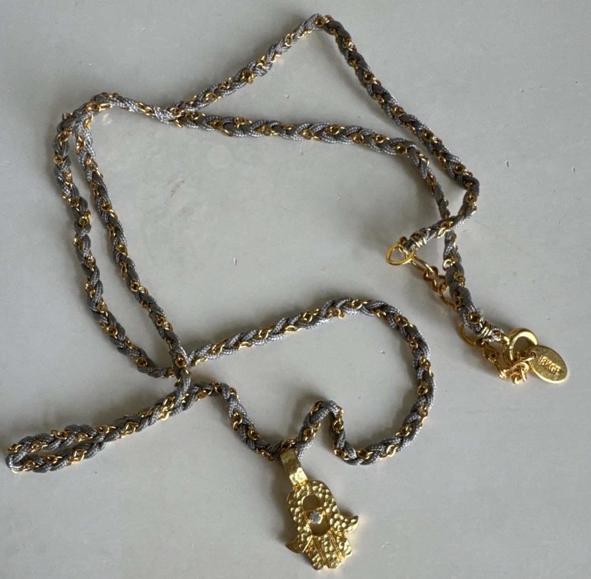 Taolei Gold Vermeil 925 Hammered Hamsa Charm Necklace Good Luck Protection
