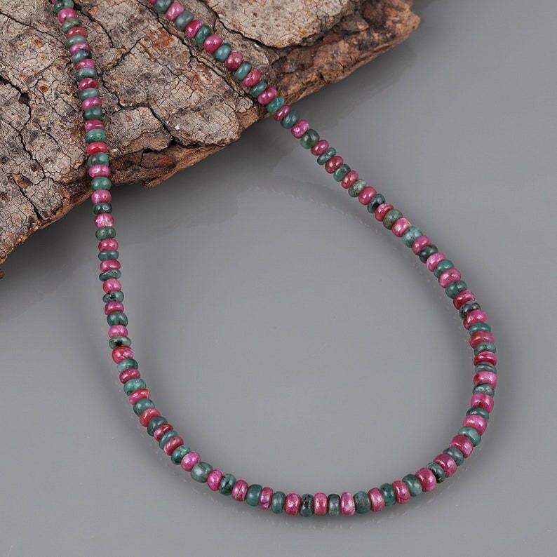 AA+ Zambian Emerald And Ruby Gemstone Beads Necklace In 925 Silver Woman Jewelry
