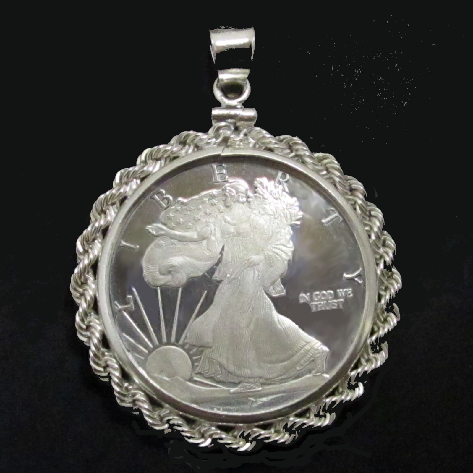 Coin Pendant 1/2 oz Silver Walking Liberty Half Round Sterling Silver Rope Bezel