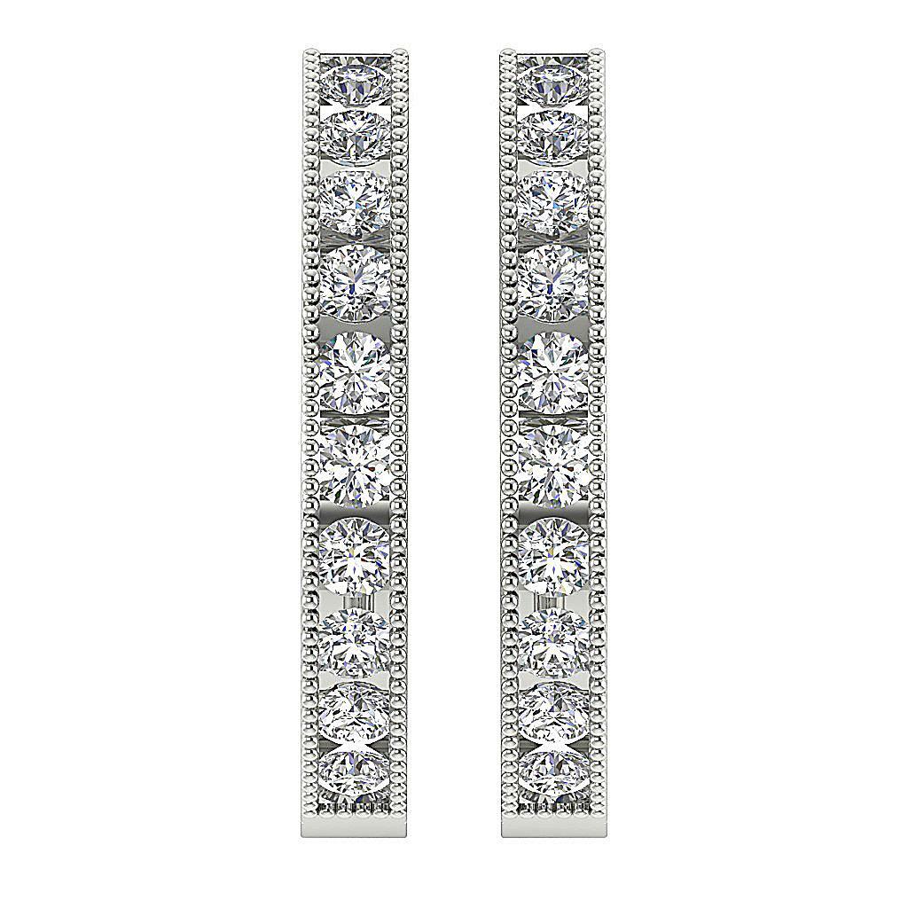 Hoop Earring Natural Round Diamond VS1 F 1.75 Carat 14K Rose Gold Channel Set