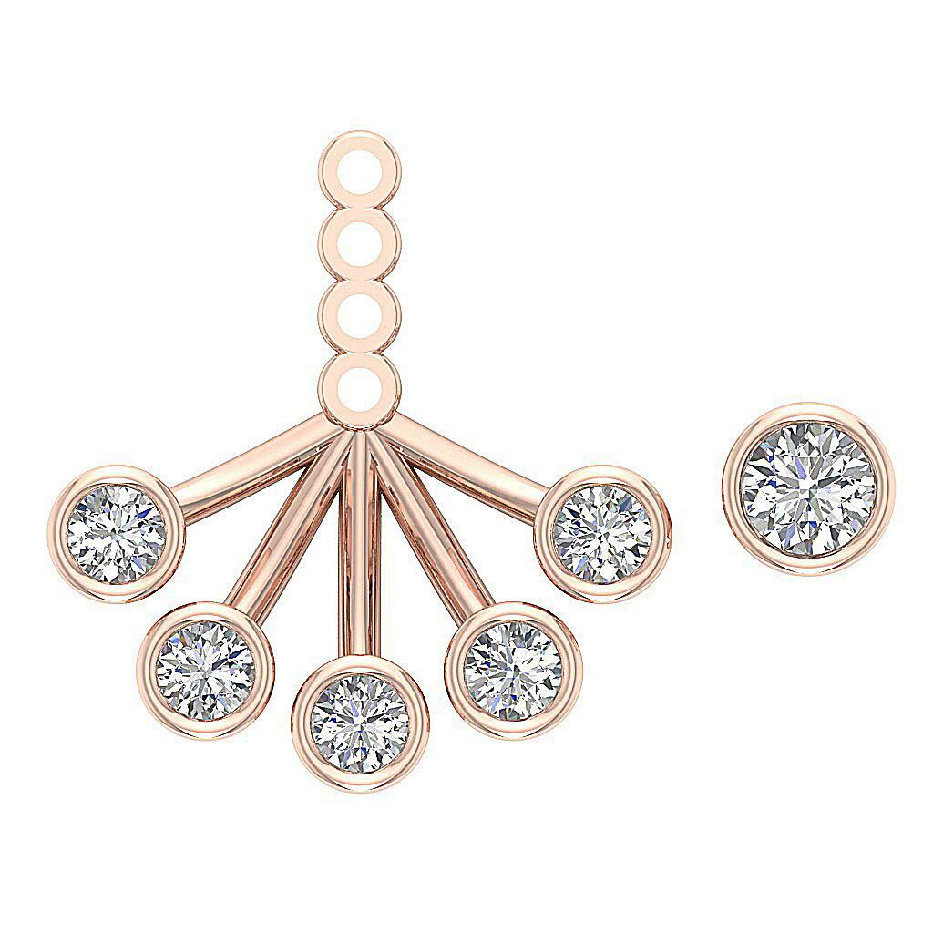 Removable Jacket Stud Earrings SI1 G 0.95 Ct Round Diamond White Gold 0.60 Inch