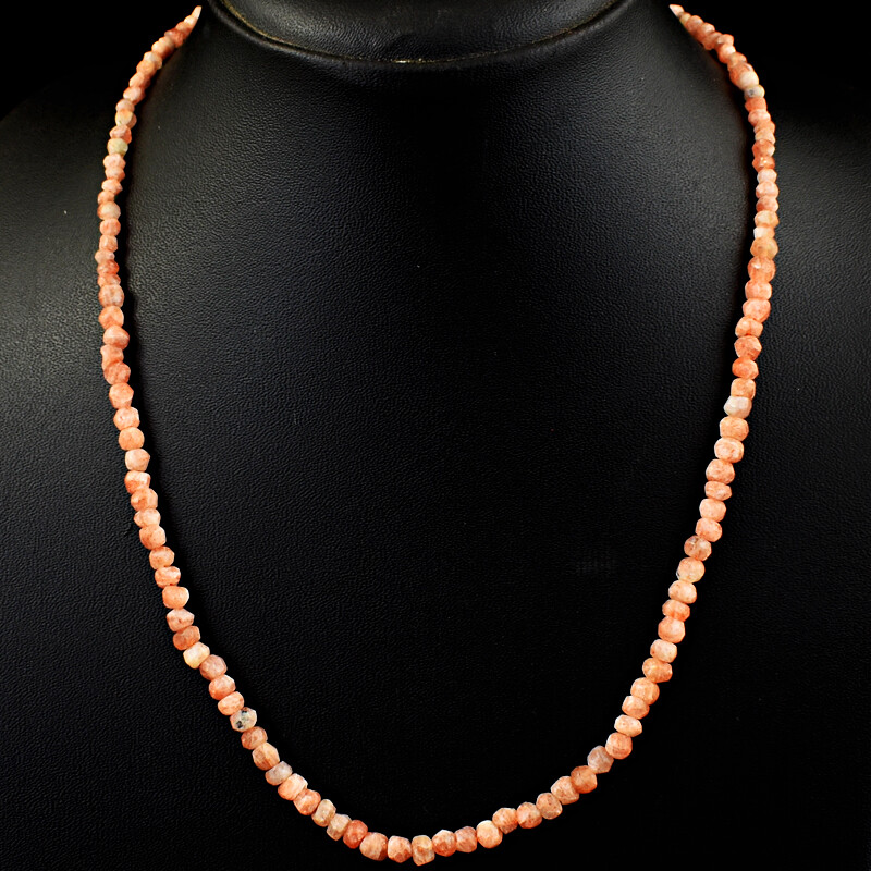Round Shape 65.00 Cts Earth Mined Sunstone Faceted Beads Necklace NK-45E274