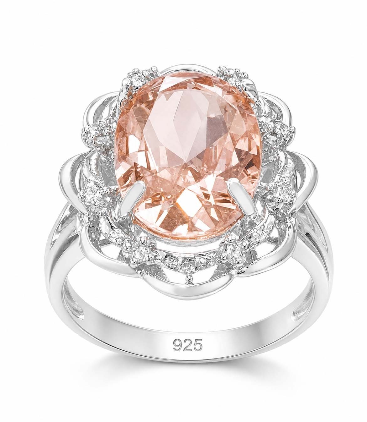 LAB CREATED 6.25 Cts MORGANITE & DIAMOND RING .925 Sterling Silver – NWT