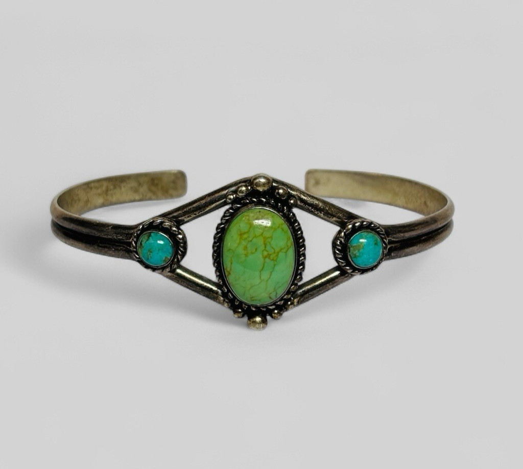 QT Sterling 925 Silver Green Turquoise Cuff Bracelet 6.5 in – .39