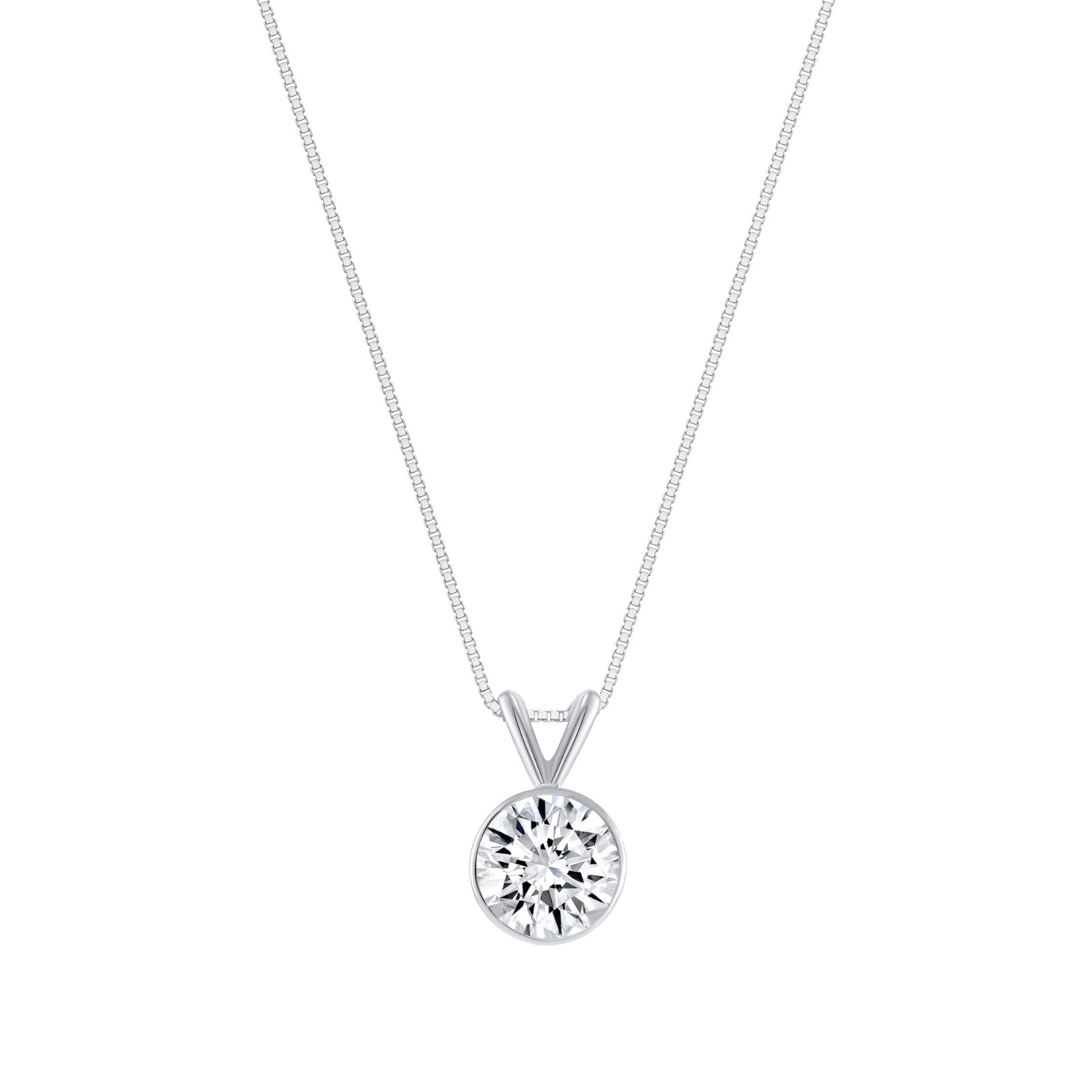 IGI E/VVS 1 Ct Round Lab Created Grown Diamond Bezel Necklace 18K White Gold 16″