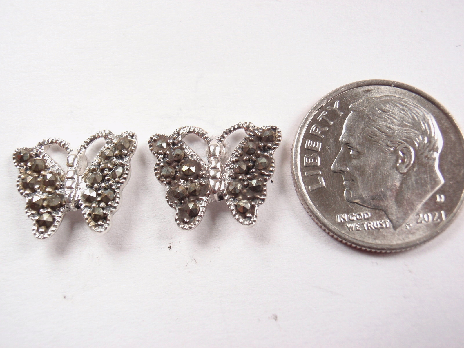 Marcasite Butterfly Stud Earrings 925 Sterling Silver