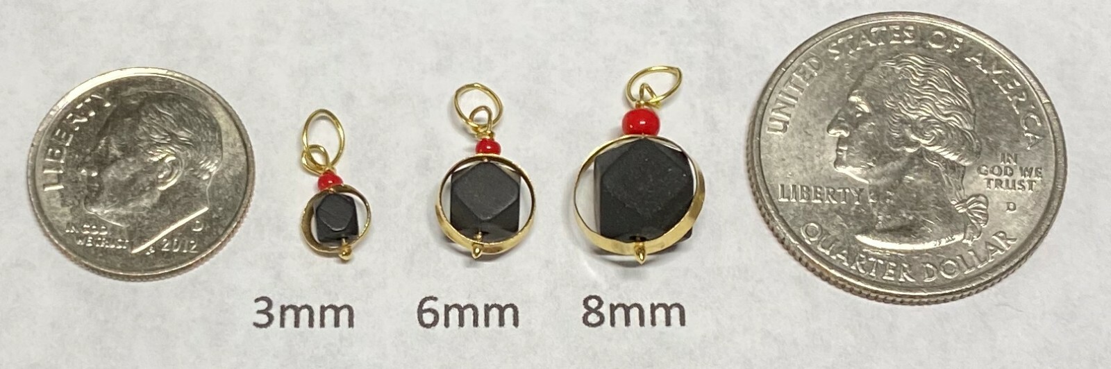14 Karat Yellow Gold Genuine Azabache Jet & Coral Circle Charm (3mm, 6mm or 8mm)