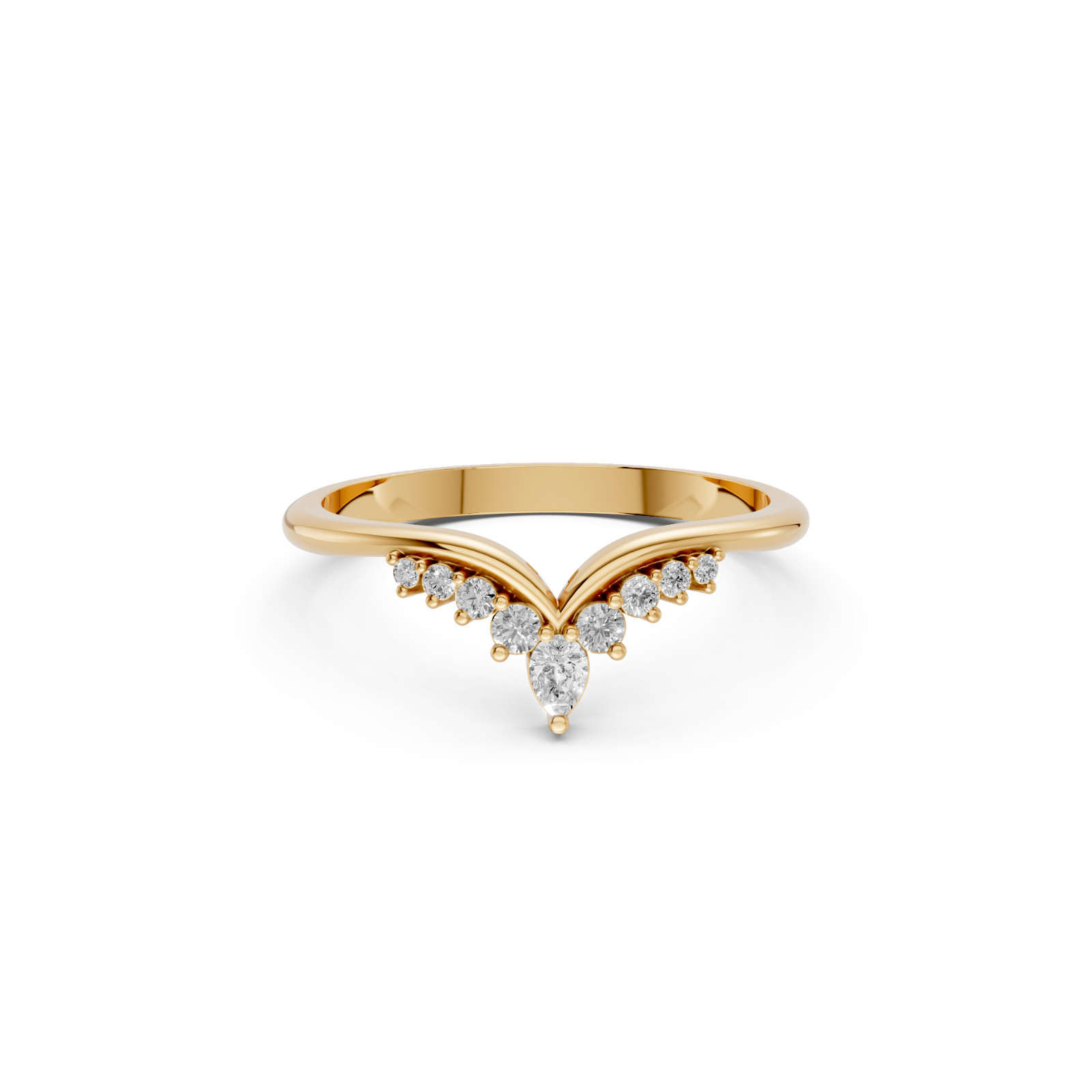 Minimalist Curved V Shape Band Lab Grown Diamond Prong Setting stacking Ring