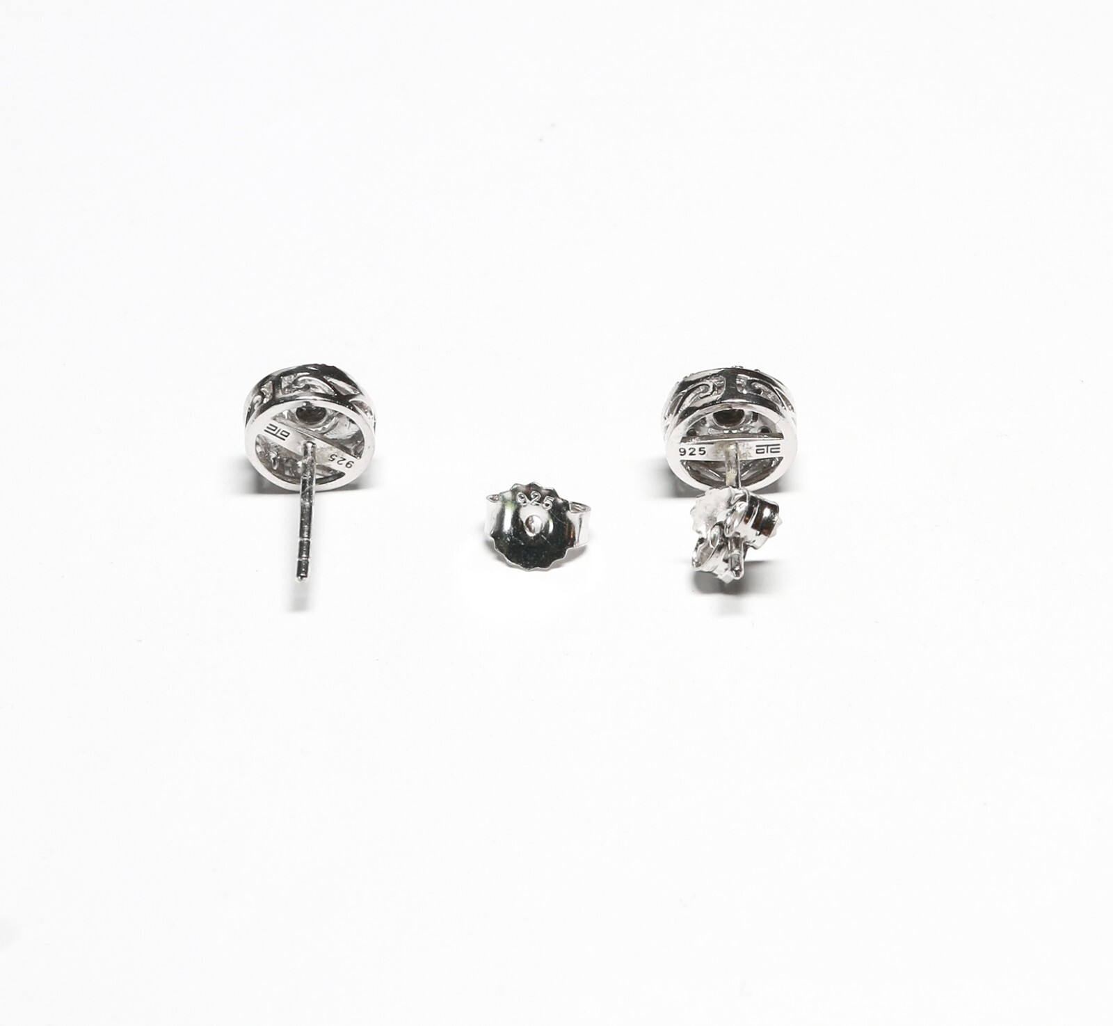 Sterling Silver Cluster Style 8.4mm Natural Diamond Pierced Earrings .05ct TW