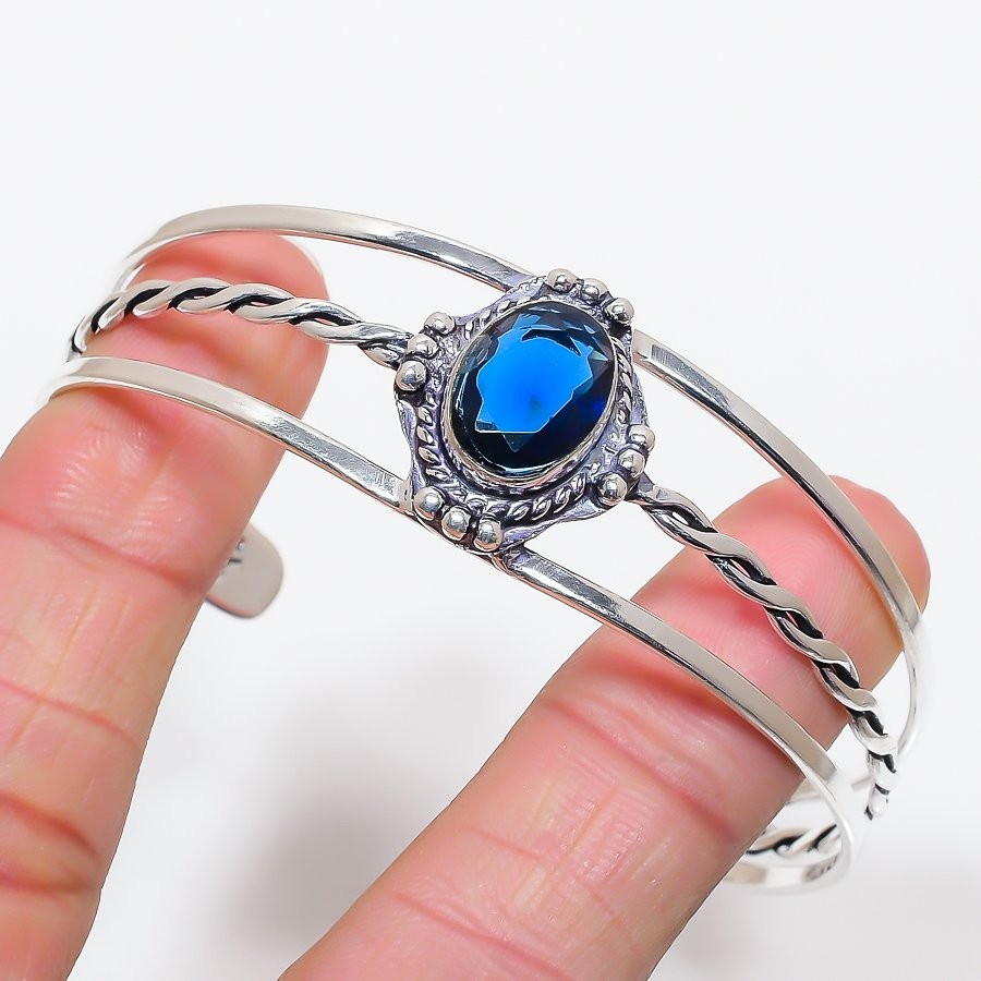 Blue Tanzanite Gemstone 925 Sterling Silver Jewelry Adjustable Cuff Bracelet