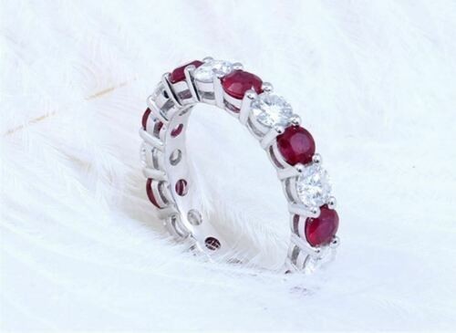 2.50Ct Round Cut Natural Ruby Diamond Wedding Ring 14K Solid White Gold