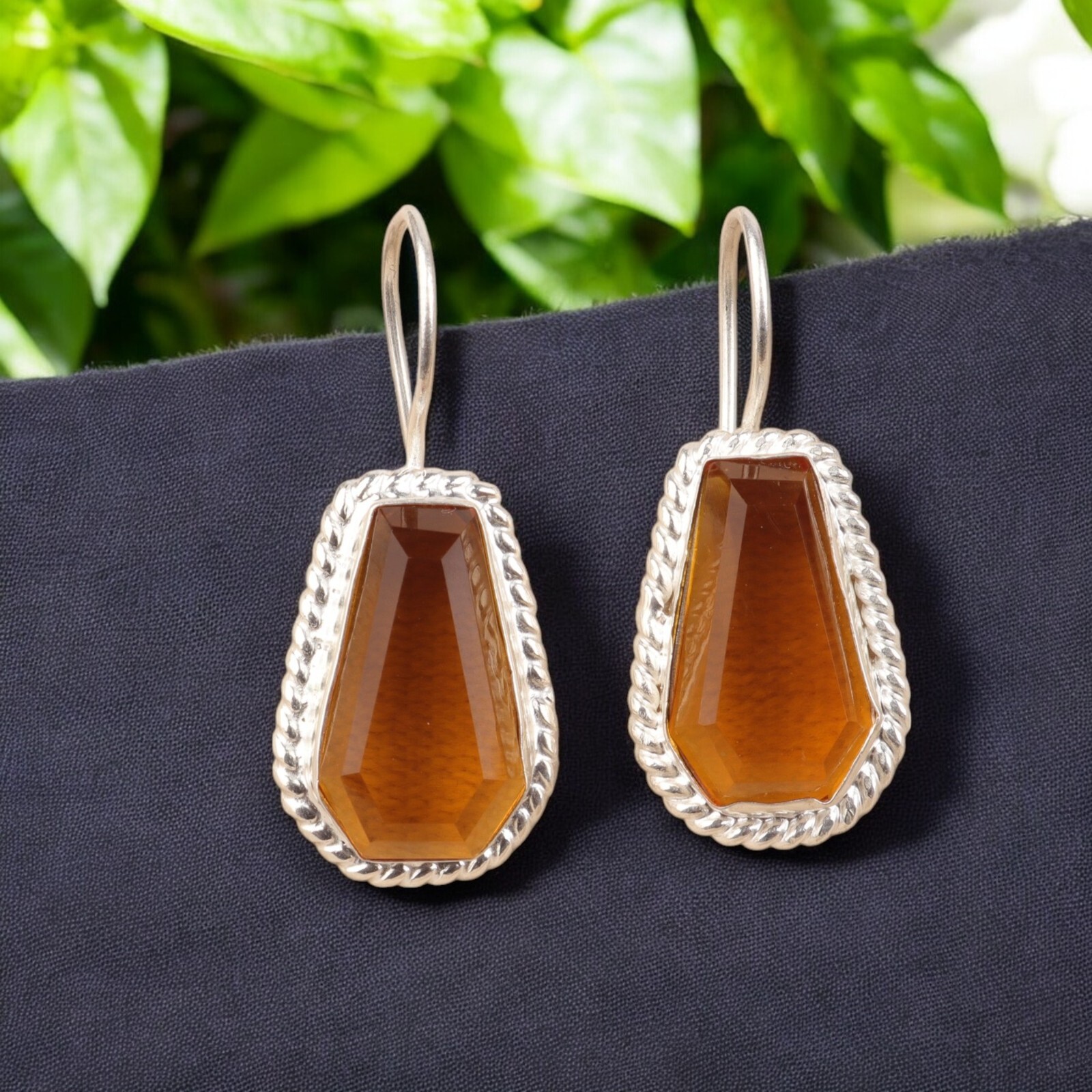 Handcrafted Indian Jewelry Citrine Natural Gemstone 925 Sterling Silver Earring