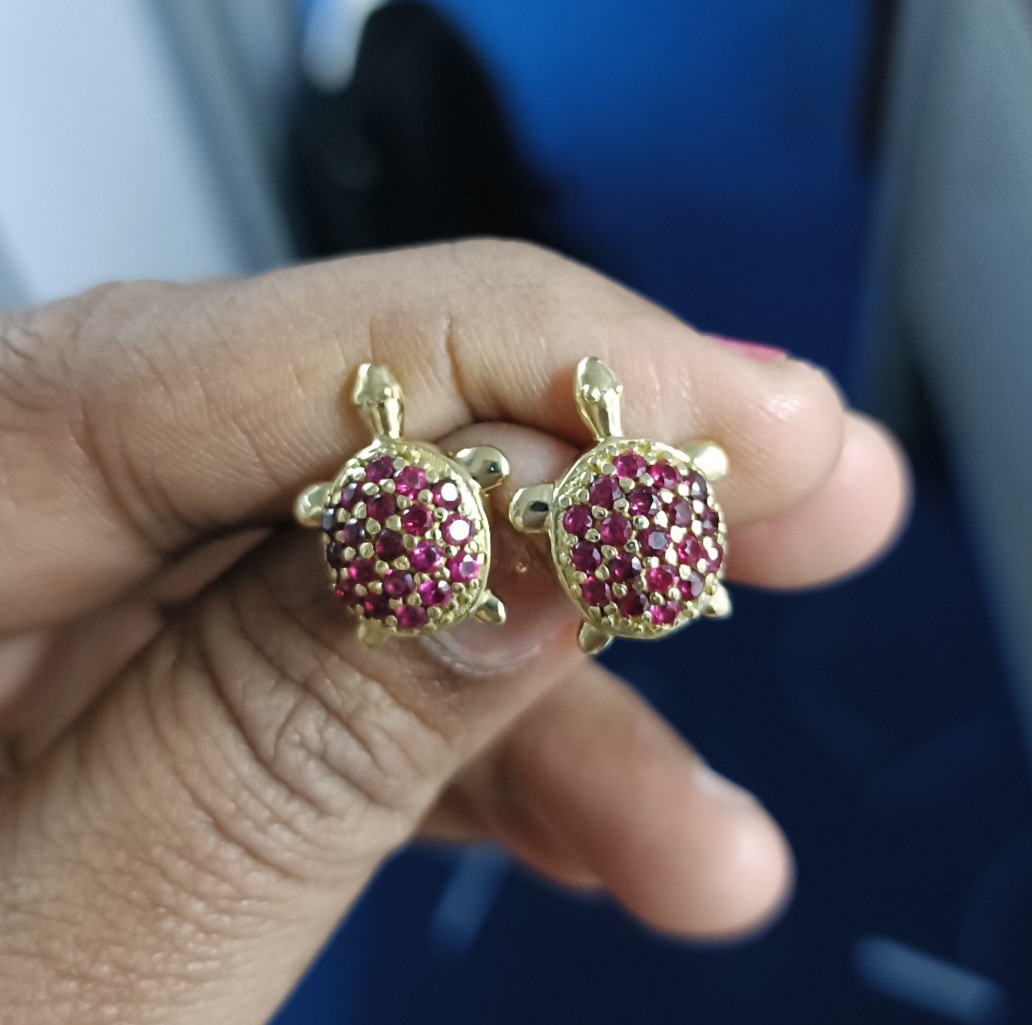 1.10Ct Round Lab Created Red Ruby Stud Earrings 14K Yellow Gold Plated Silver