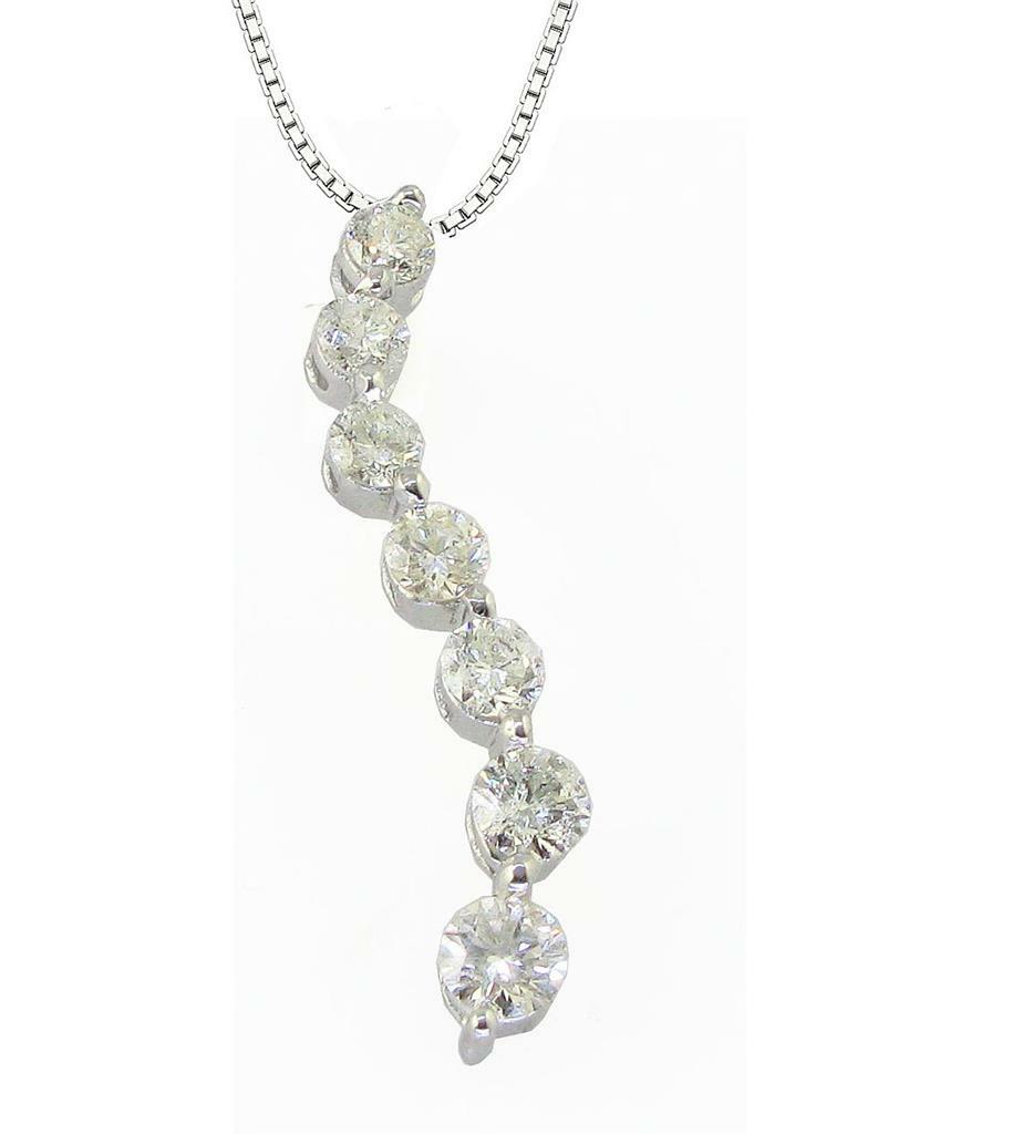 Journey Pendant Necklace 1.05 CT SI1 G Round Diamond Appraisal 14K Gold Pave Set