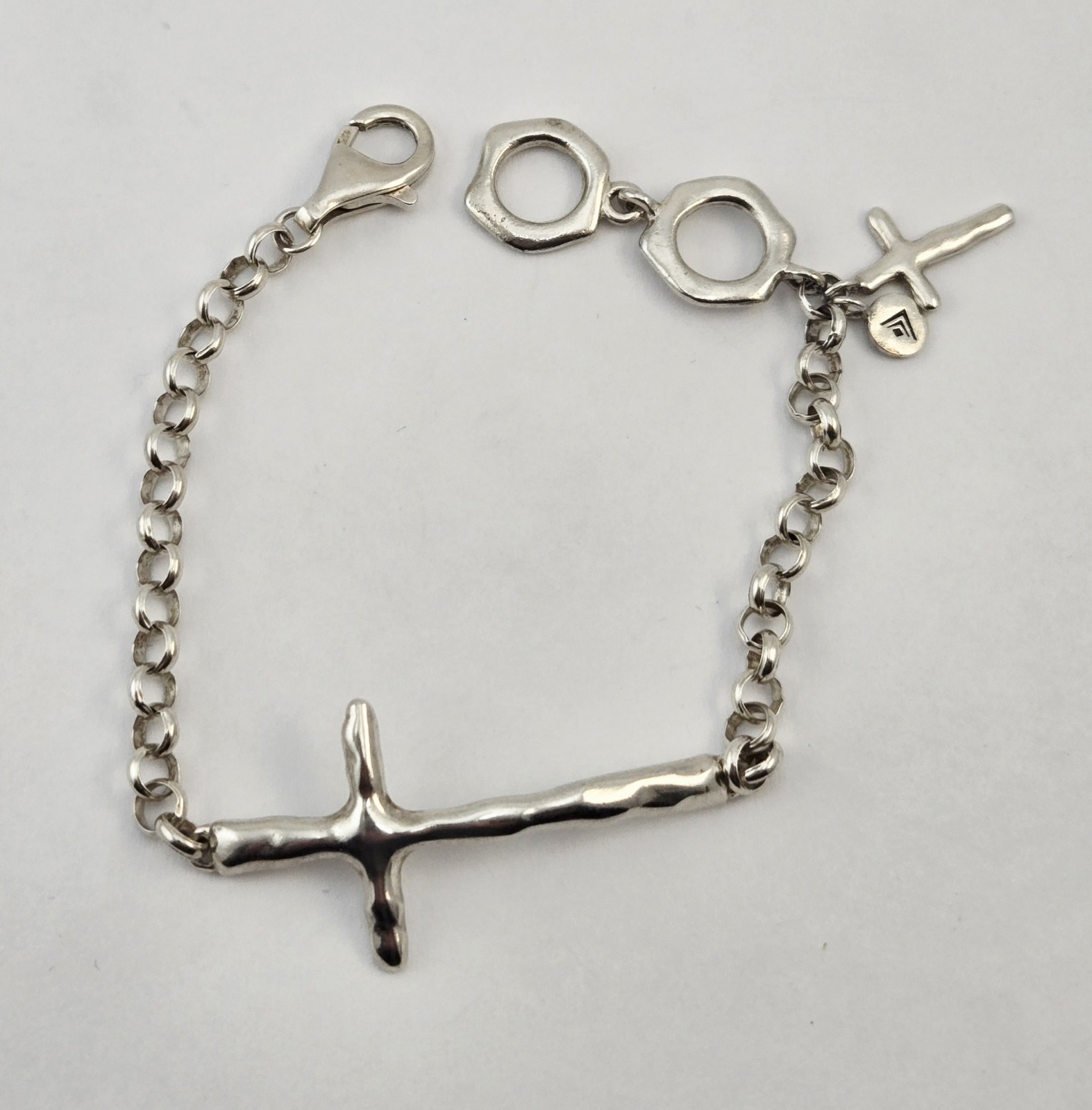 Vintage Silpada Sterling Silver “In Good Faith” Cross Charm Bracelet 7-7.5″ 12g