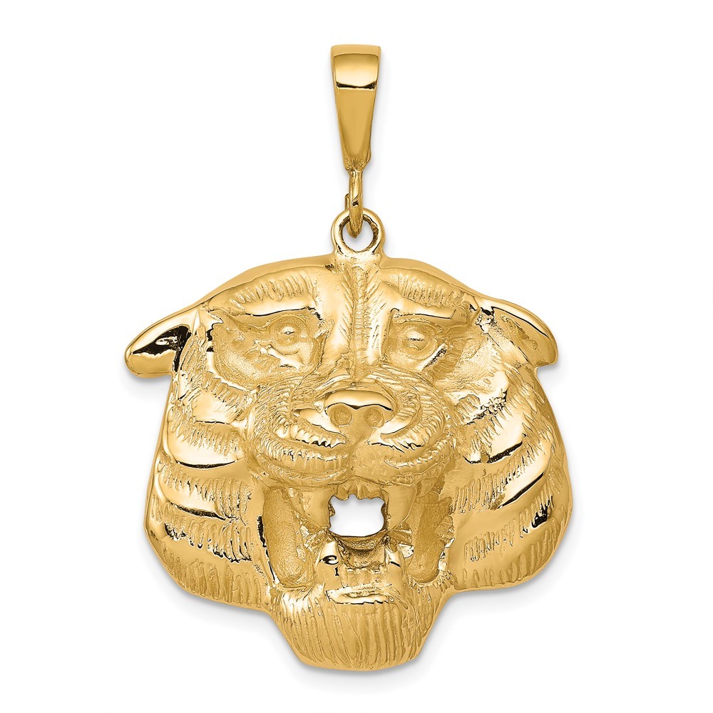 10K Yellow Gold Solid Polished Tiger Head Charm Pendant L-35 mm, W-26 mm