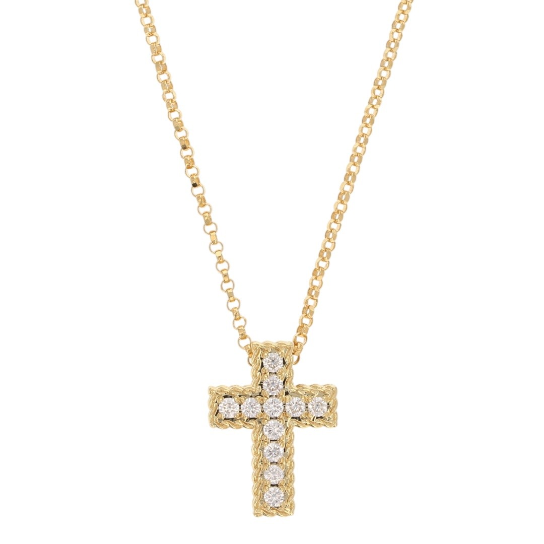 Roberto Coin Princess .15ctw Diamond Cross Pendant 18″ Necklace 18k Yellow Gold