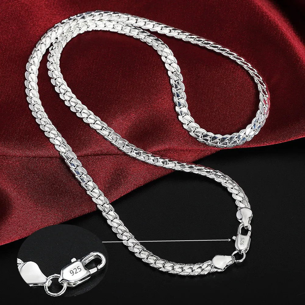 Hot 925 Sterling Silver 6Mm Side Chain 16/18/20/22/24 Inch Necklace for Women Ma