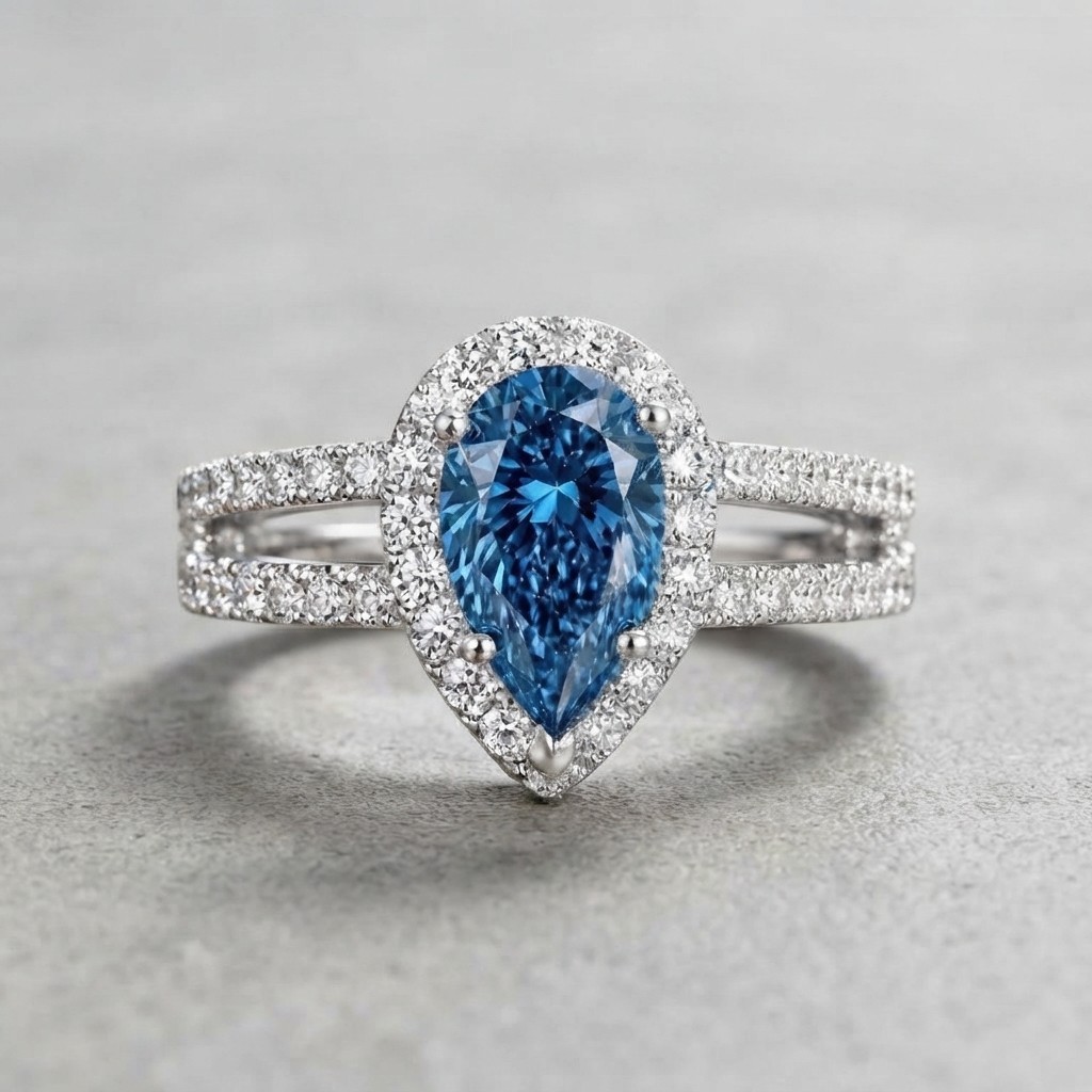 Natural Sapphire & Diamond Pear Cut 4.00 Carat Solid 14K White Gold Family Ring