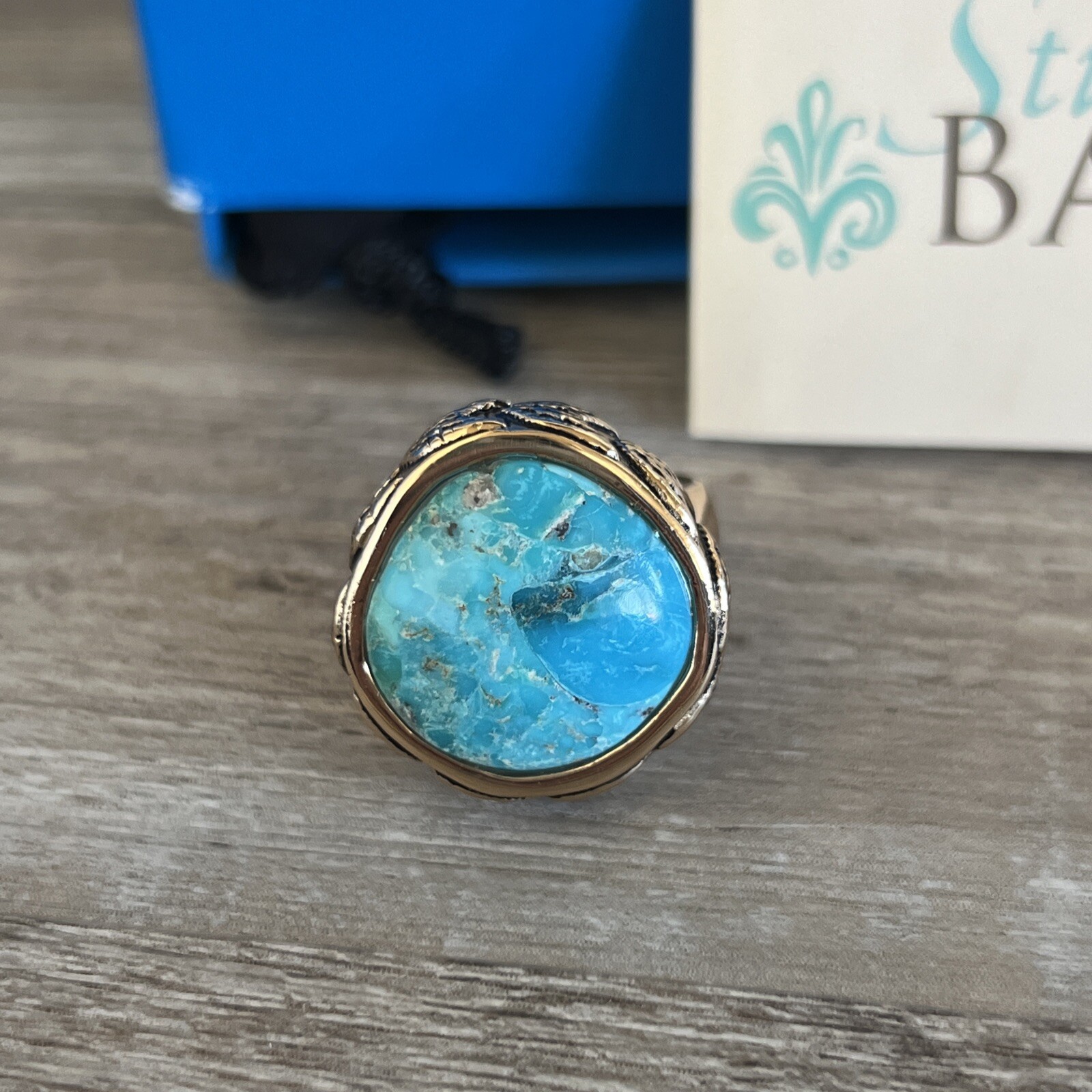 Studio Barse Bronze Turquoise Gemstone Ring Band Size 6.75