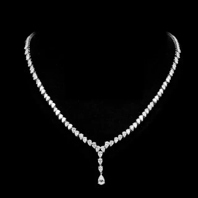 15Ct Pear Cut Lab Created Diamond Women’s Tennis Necklace 14K White Gold Plated