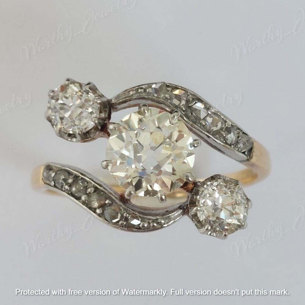 2.00Ct Lab-Created Three Diamond Bypass Wedding Ring 14K Two-Tone Gold Over